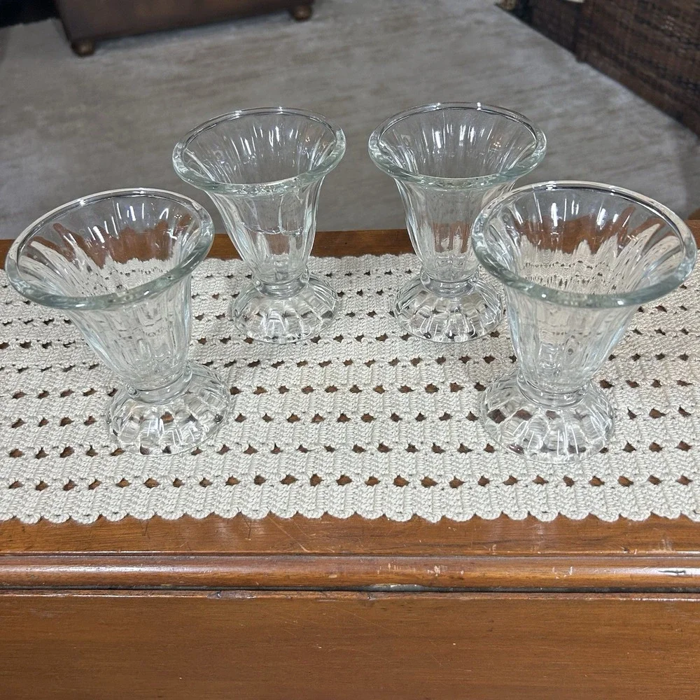 Vtg Libbey Ice Cream Sundae Dessert Clear Glass Cups Tulip Footed 5